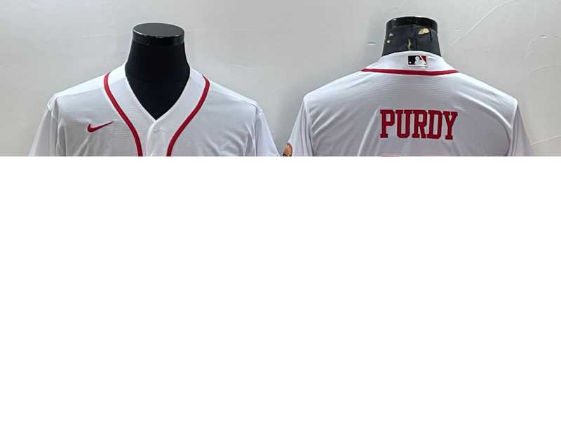 Men%27s San Francisco 49ers #13 Brock Purdy White With Patch Cool Base Stitched Baseball Jersey